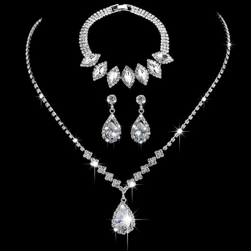 MAC181 Brilliant Full Diamond Zircon Drop Necklace And Earrings