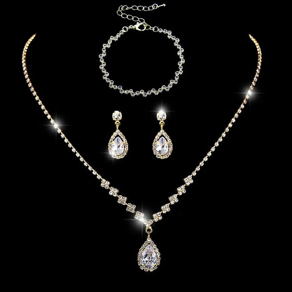 MAC181 Brilliant Full Diamond Zircon Drop Necklace And Earrings