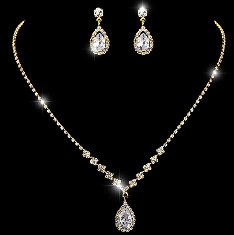 MAC181 Brilliant Full Diamond Zircon Drop Necklace And Earrings