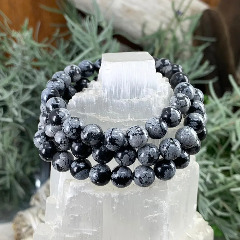 Mala Snowflake Obsidian Bracelet With Velvet Pouch