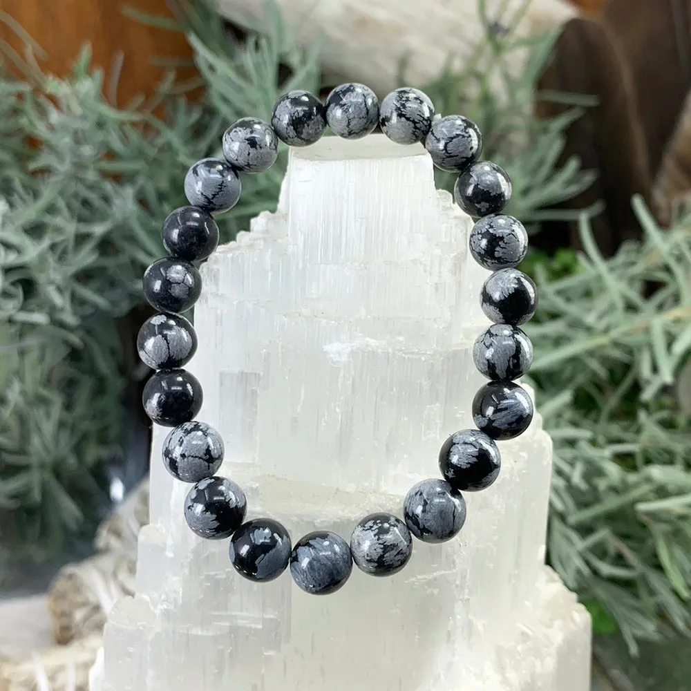 Mala Snowflake Obsidian Bracelet With Velvet Pouch