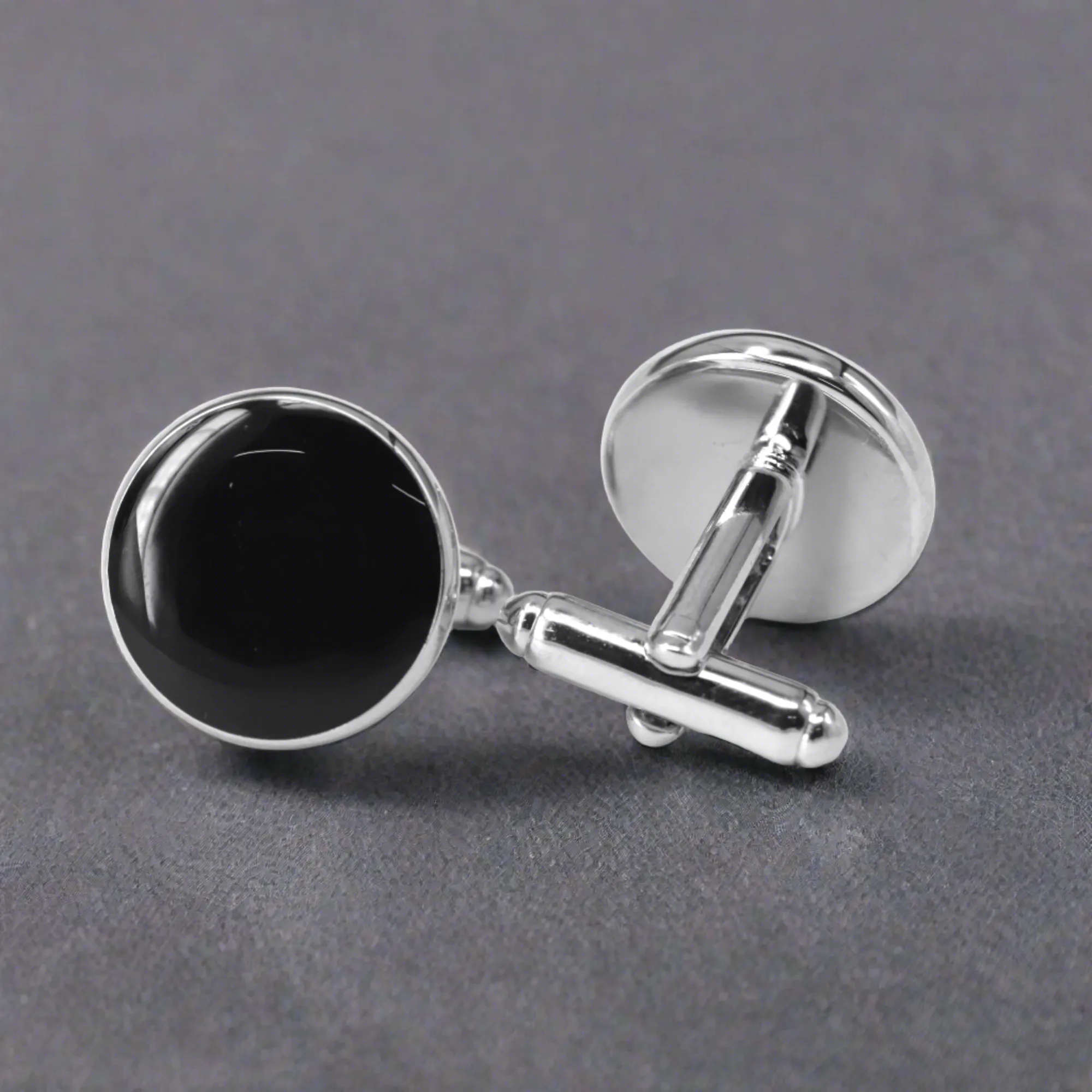 Men's Tuxedo Cufflinks- Black Onyx with Silver