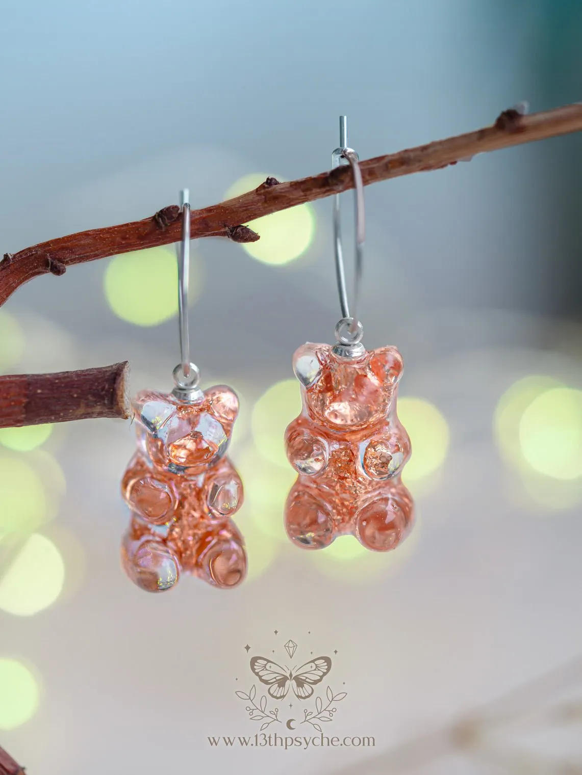 Metal flakes Gummy bear hoop earrings