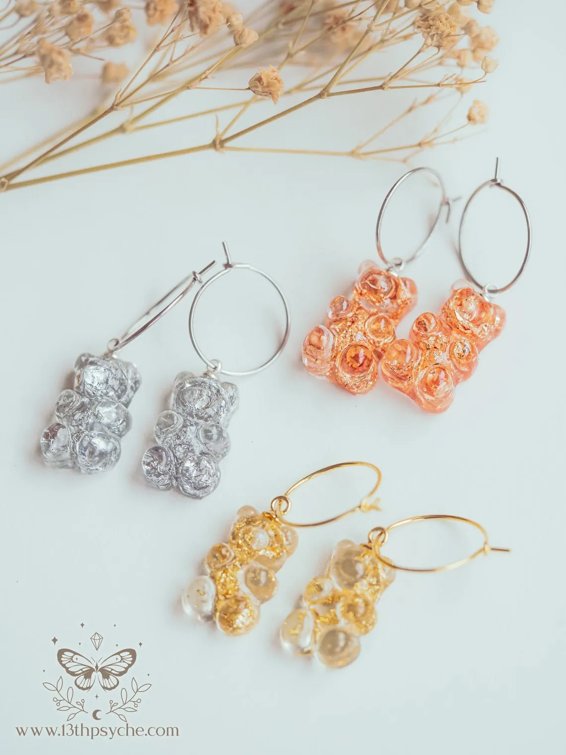 Metal flakes Gummy bear hoop earrings