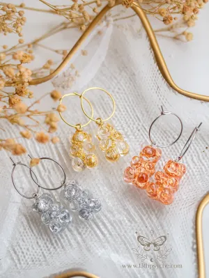 Metal flakes Gummy bear hoop earrings