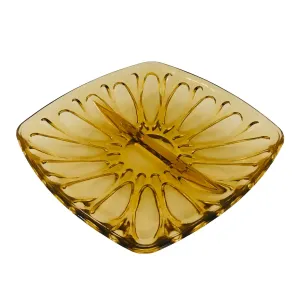 Mid-Century Amber Glass Two Section Serving Plate