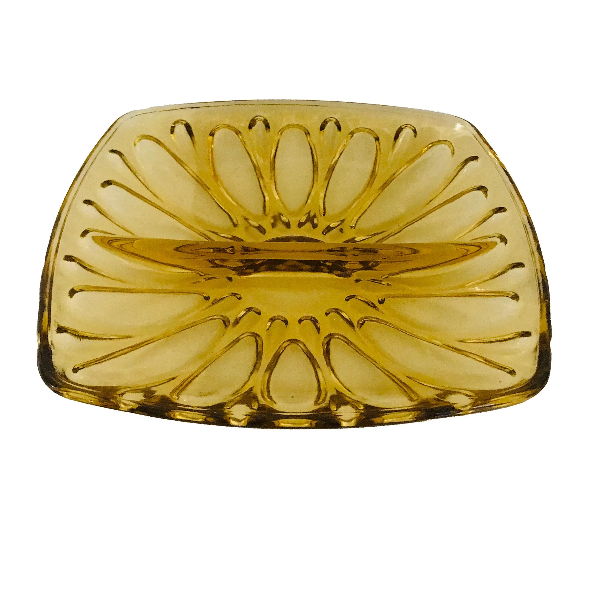 Mid-Century Amber Glass Two Section Serving Plate