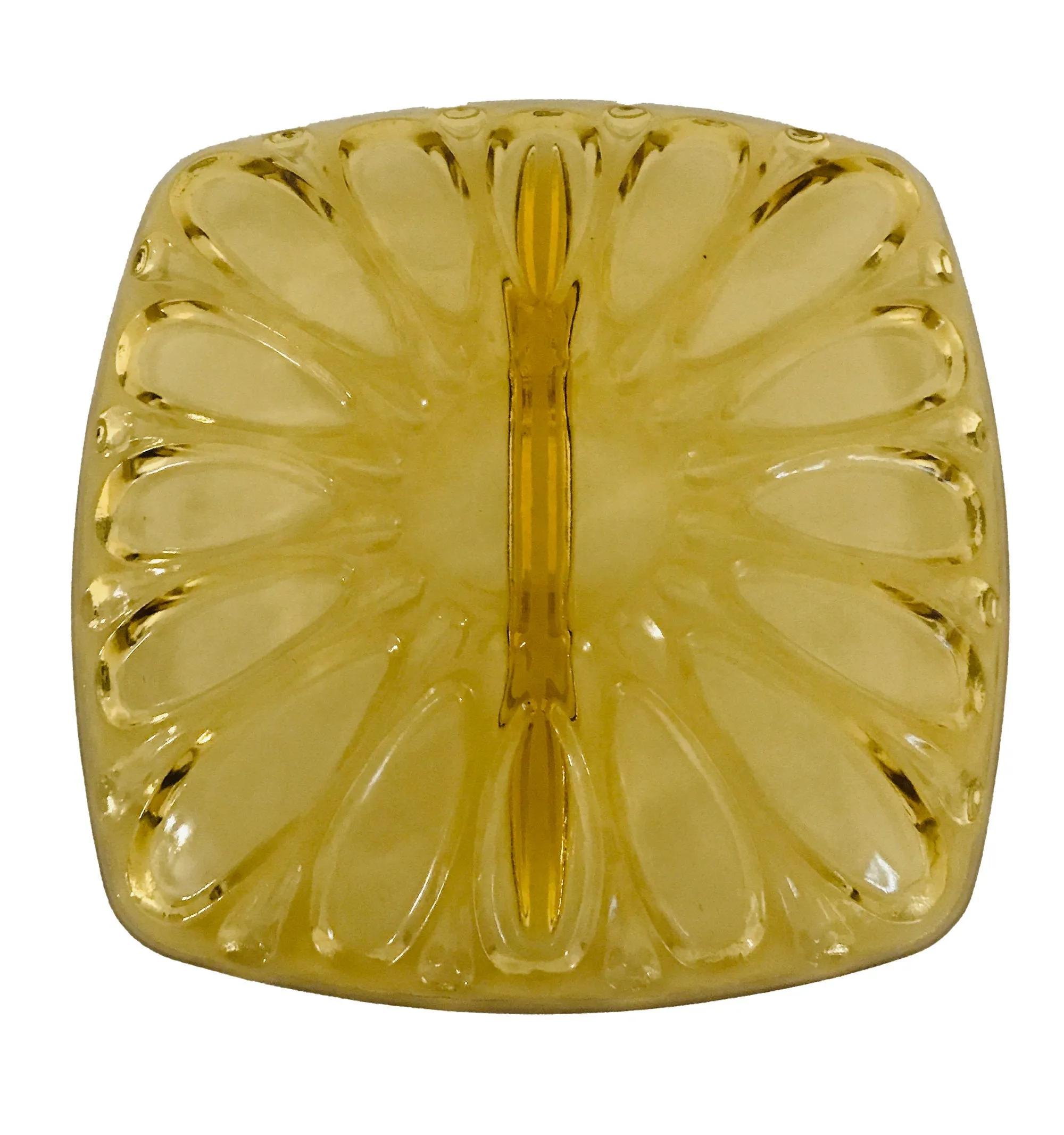 Mid-Century Amber Glass Two Section Serving Plate