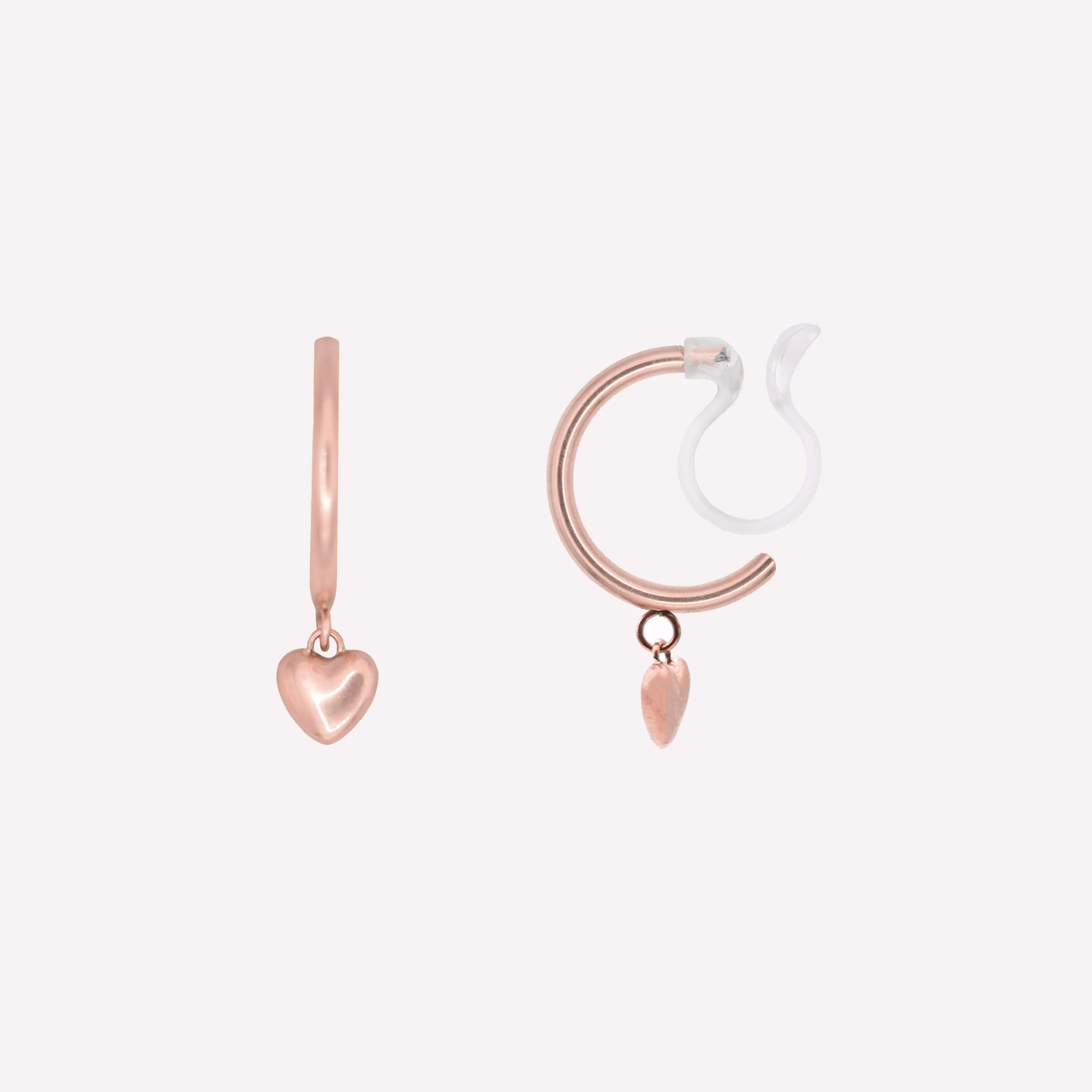 MINI HEART HUGGIE HOOP CLIP-ON EARRINGS IN ROSE GOLD