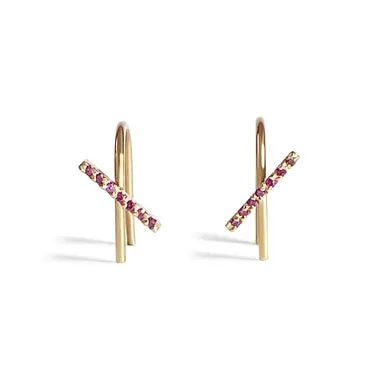 Mini Horizon Ruby Gold Thread Earrings