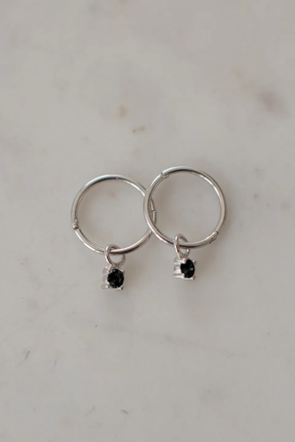 Mini Rock Sleeper Earrings Black Silver