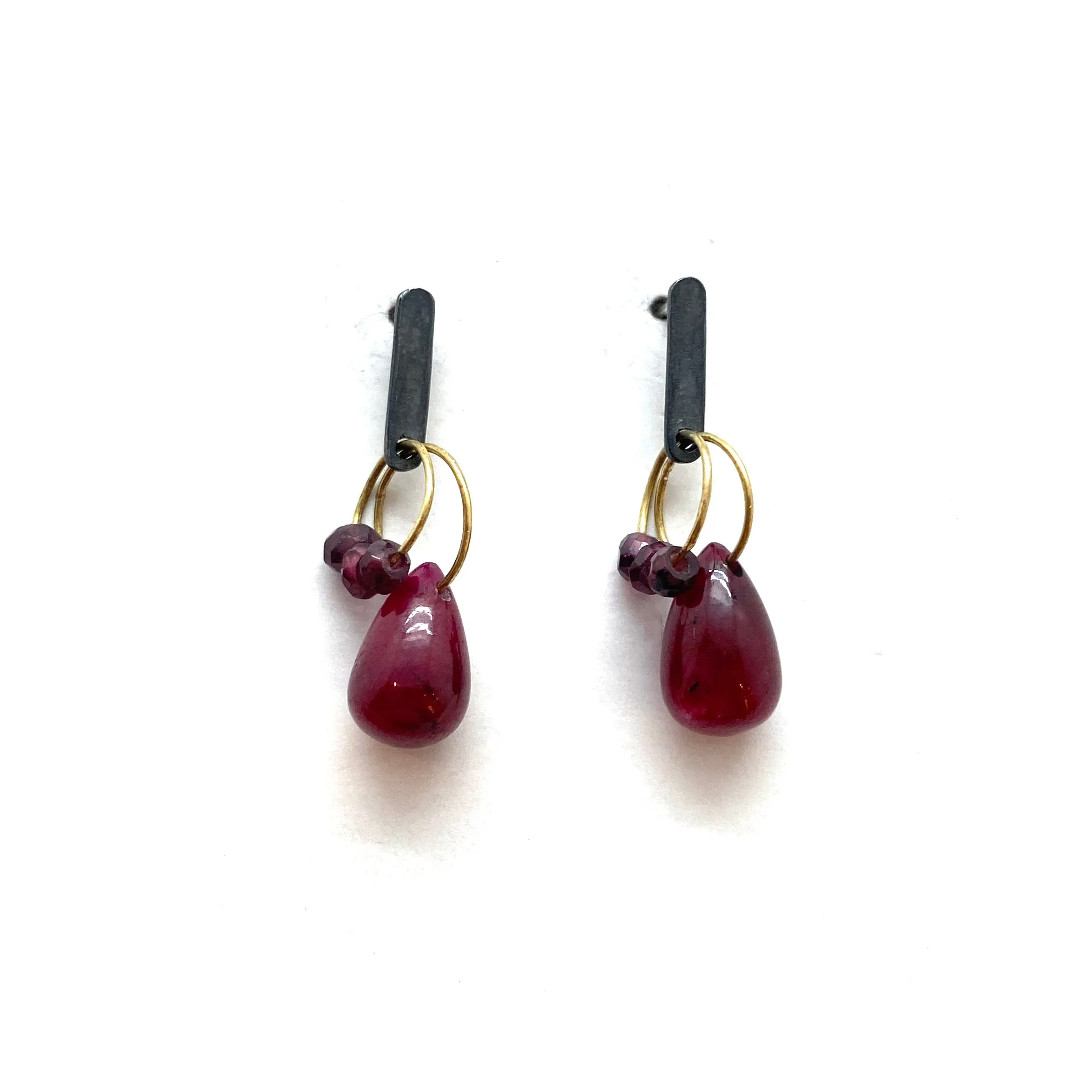 Mini Tangle Studs - Ruby and Garnet