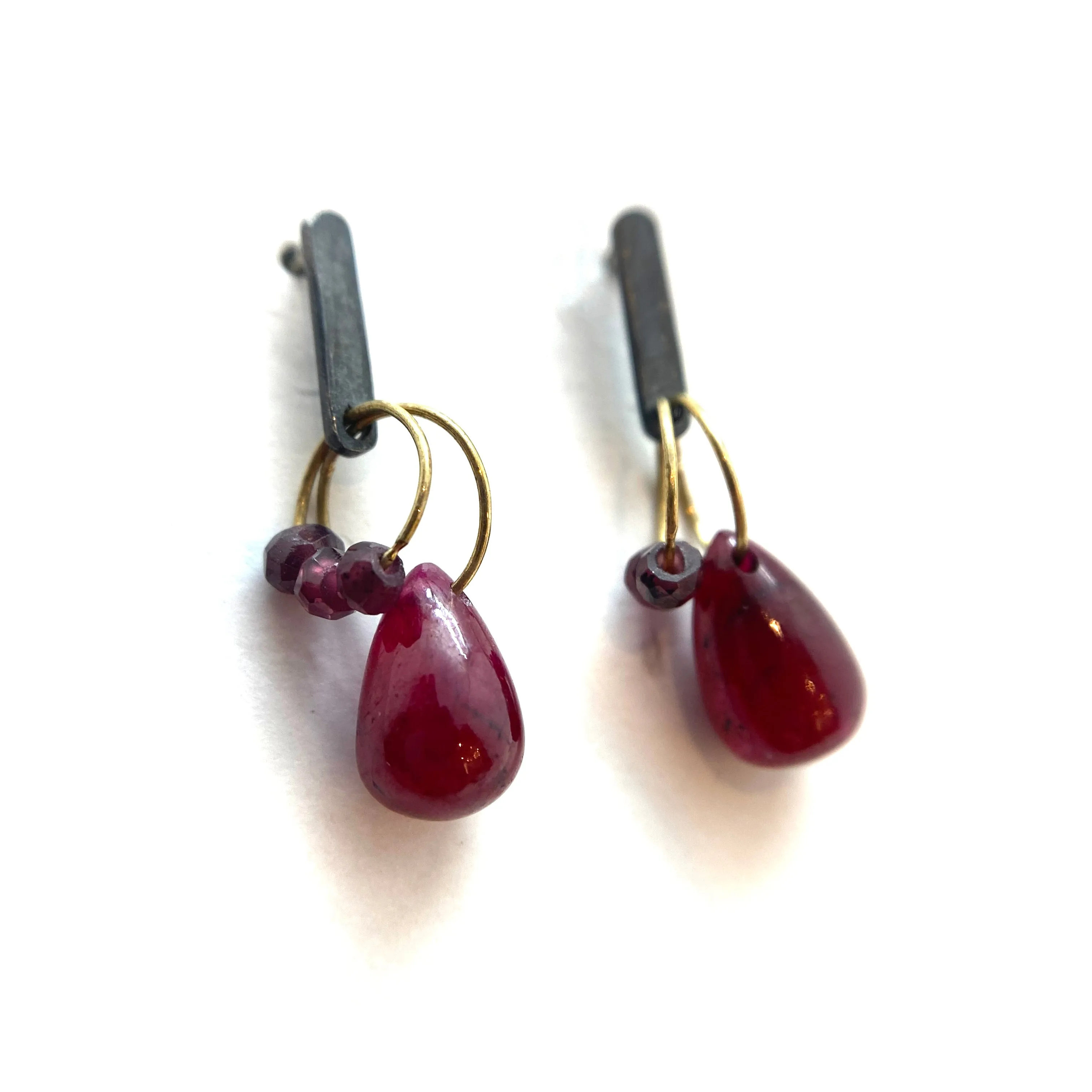 Mini Tangle Studs - Ruby and Garnet