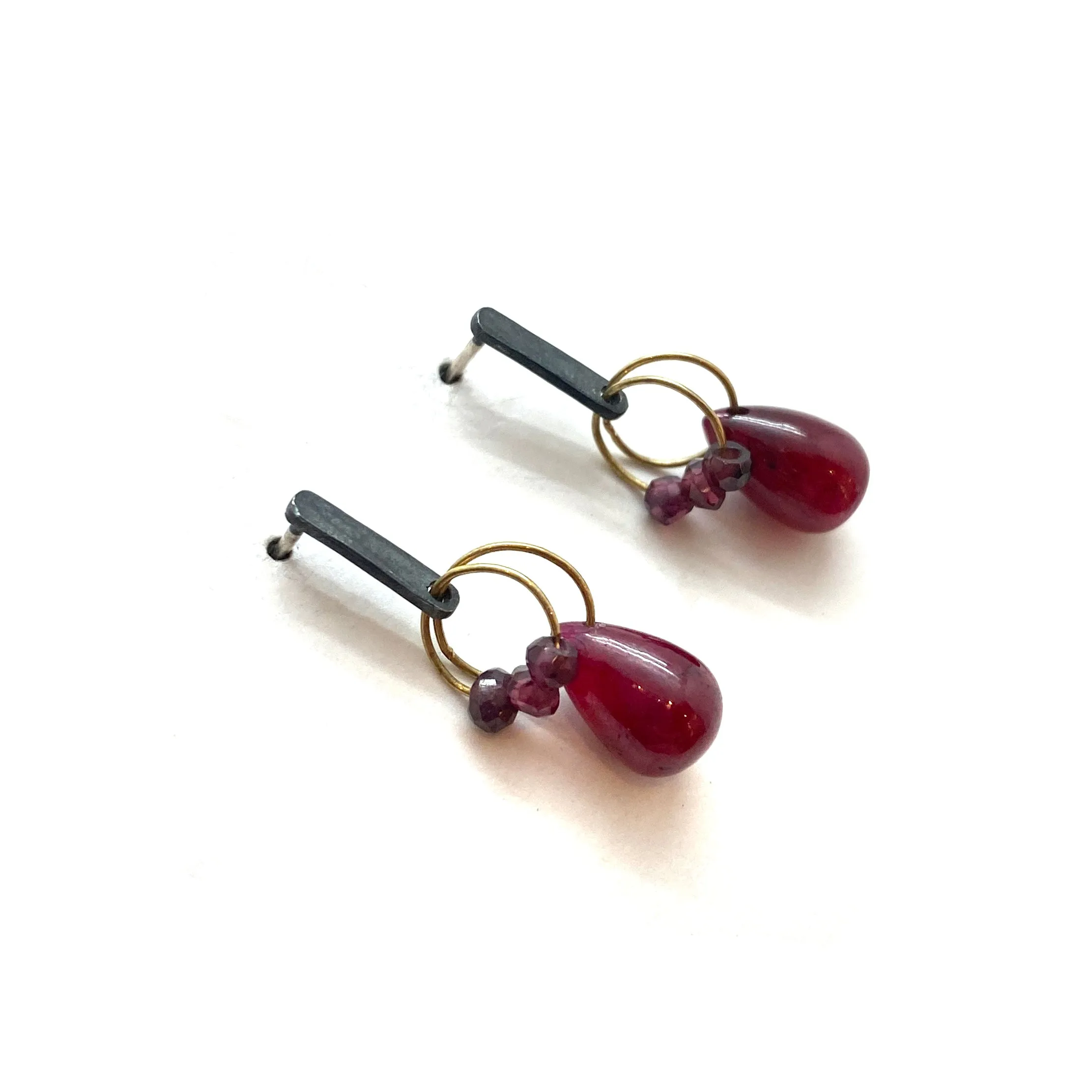 Mini Tangle Studs - Ruby and Garnet