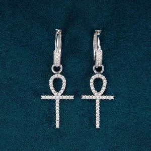 Moissanite Ankh Hoop Earrings 14K Gold