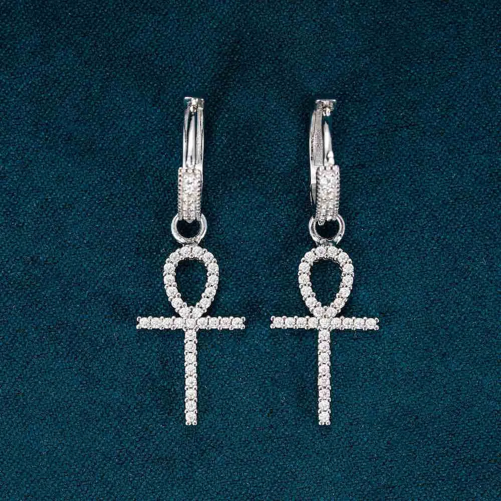 Moissanite Ankh Hoop Earrings 14K Gold