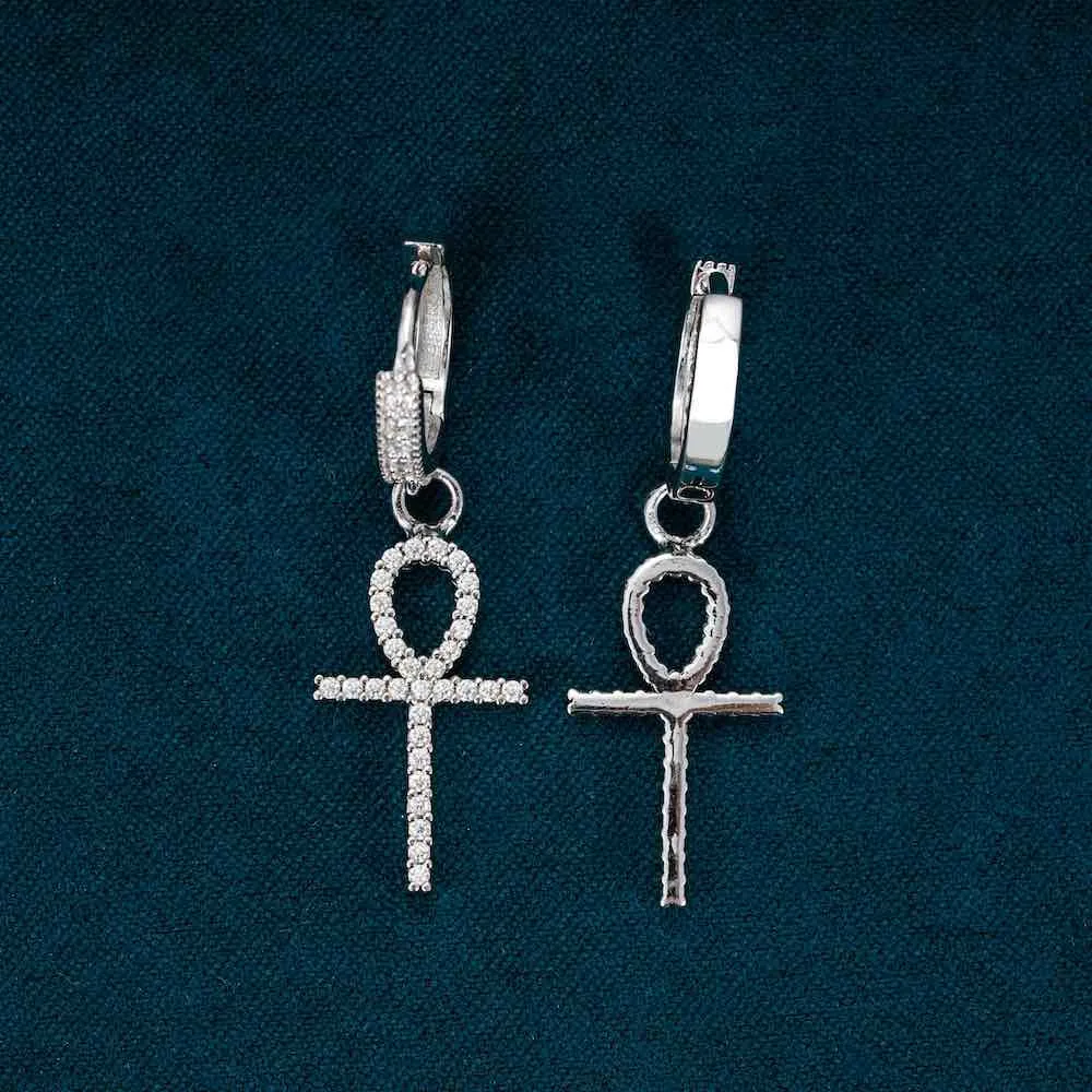 Moissanite Ankh Hoop Earrings 14K Gold