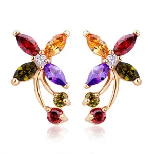 New Arrival 18k Gold Flower Stud Earrings with Colorful Zircon Crystal Women Wedding Jewelry