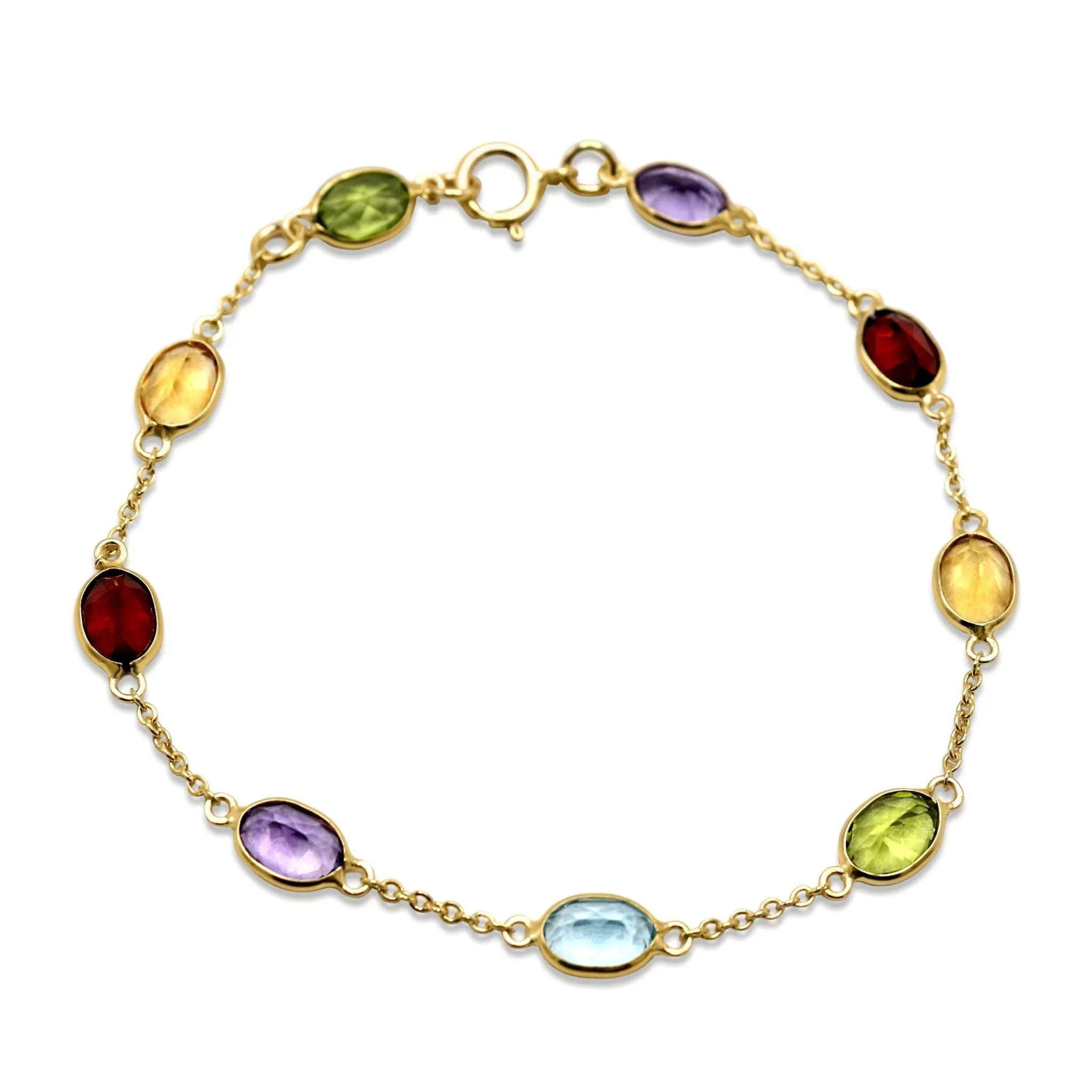 Oval Faceted Multi Gem 7" Bracelet  - 18ct Yellow Gold