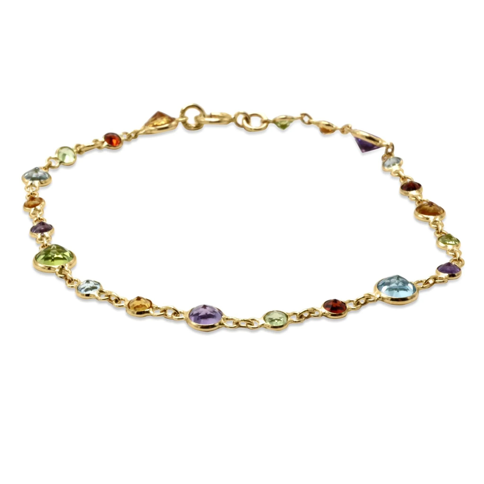 Oval Faceted Multi Gem 7" Bracelet  - 18ct Yellow Gold