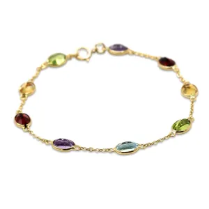 Oval Faceted Multi Gem 7" Bracelet  - 18ct Yellow Gold