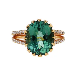 Oval Tourmaline and Diamond Monaco Ring