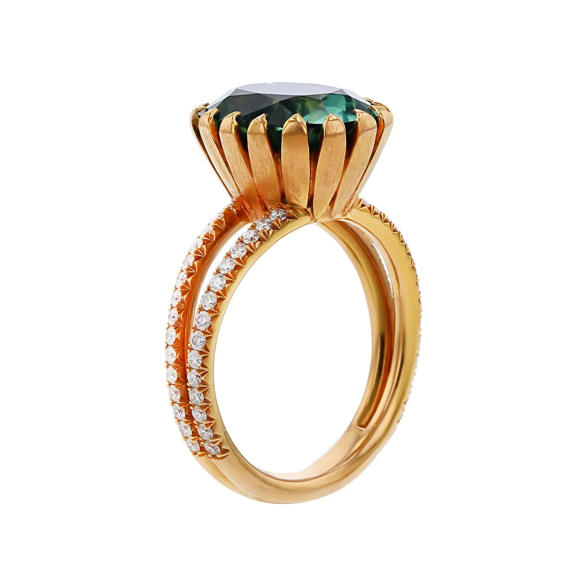 Oval Tourmaline and Diamond Monaco Ring