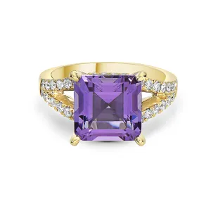 Pastel Diamond Emerald Cut Amethyst Ring