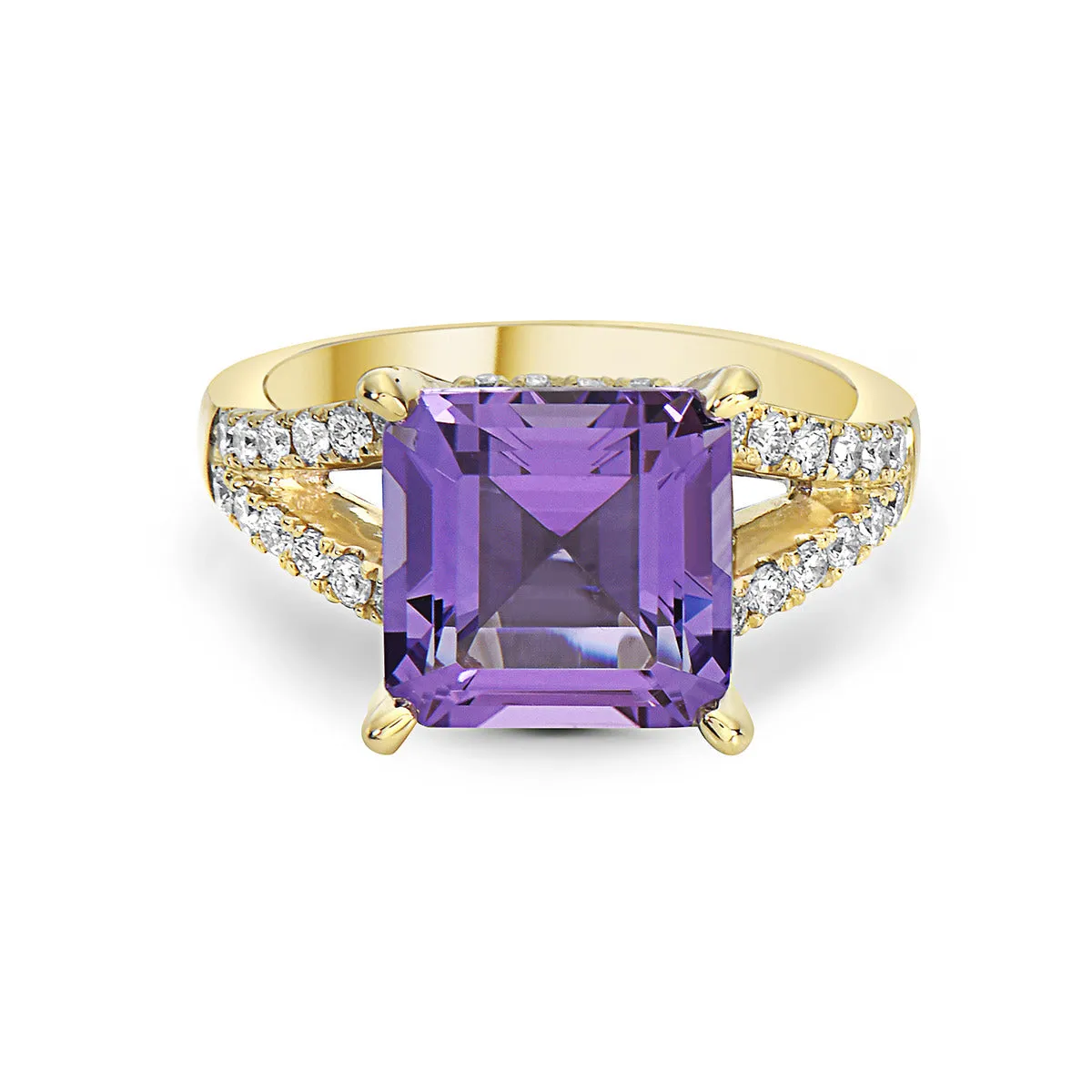 Pastel Diamond Emerald Cut Amethyst Ring