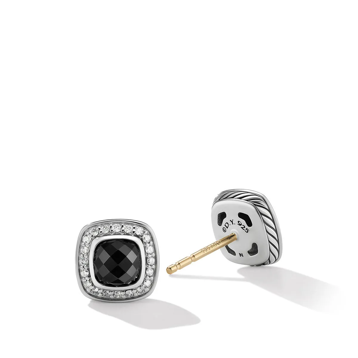 Petite Albion Stud Earrings with Black Onyx and Pave Diamonds