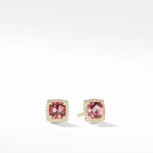 Petite Chatelaine Pave Bezel Stud Earrings in 18K Yellow Gold with Pink Tourmaline