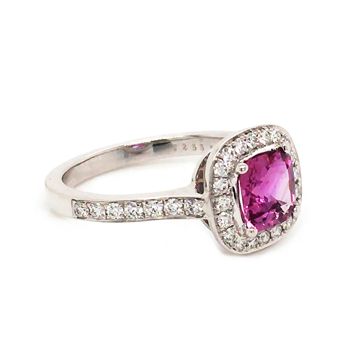 Pink Sapphire and Diamond Halo Ring