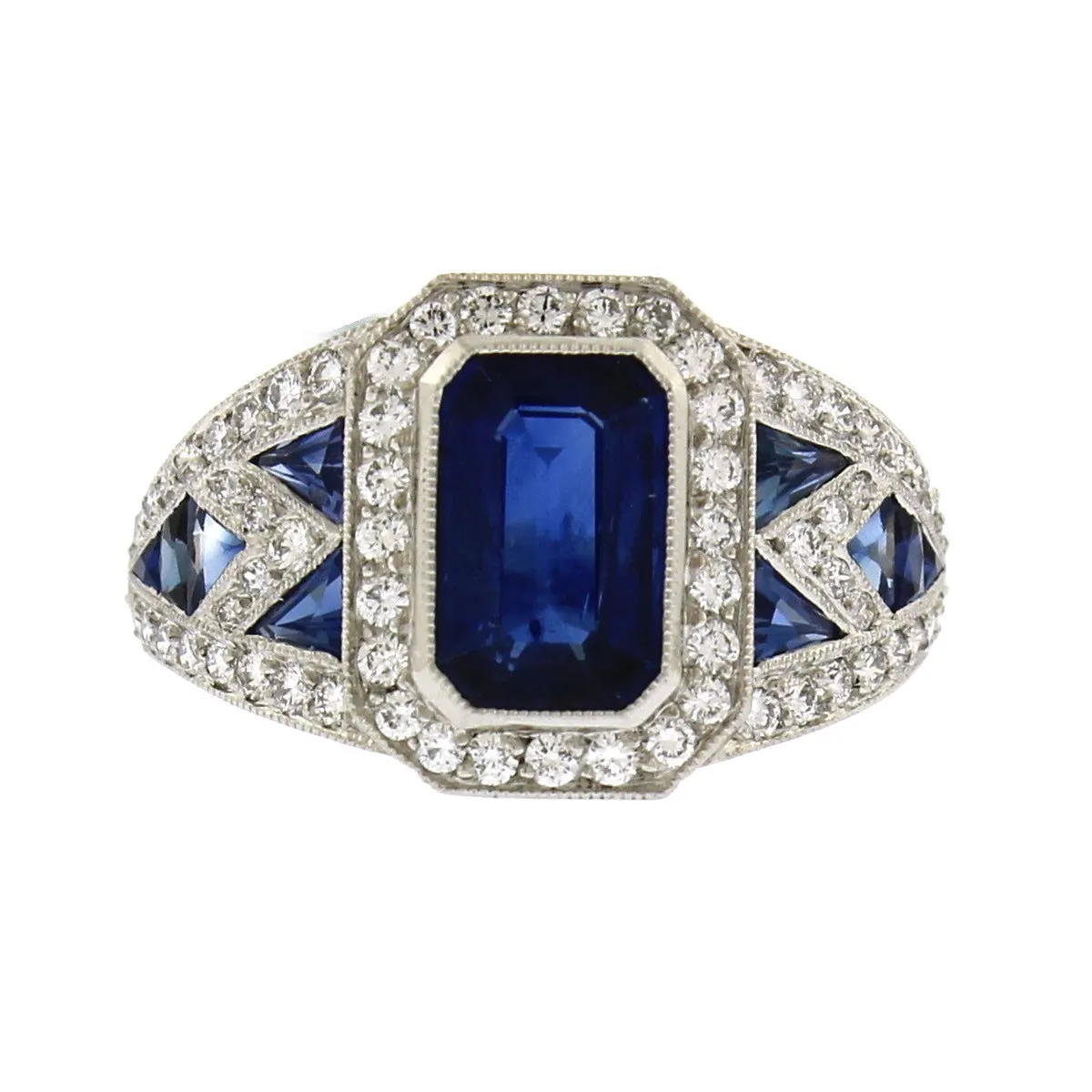 Platinum Blue Sapphire and Diamond Ring