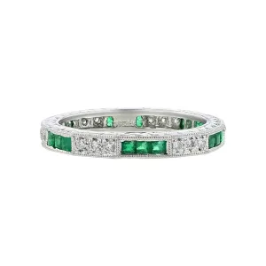 Platinum Emerald and Diamond Wedding Band