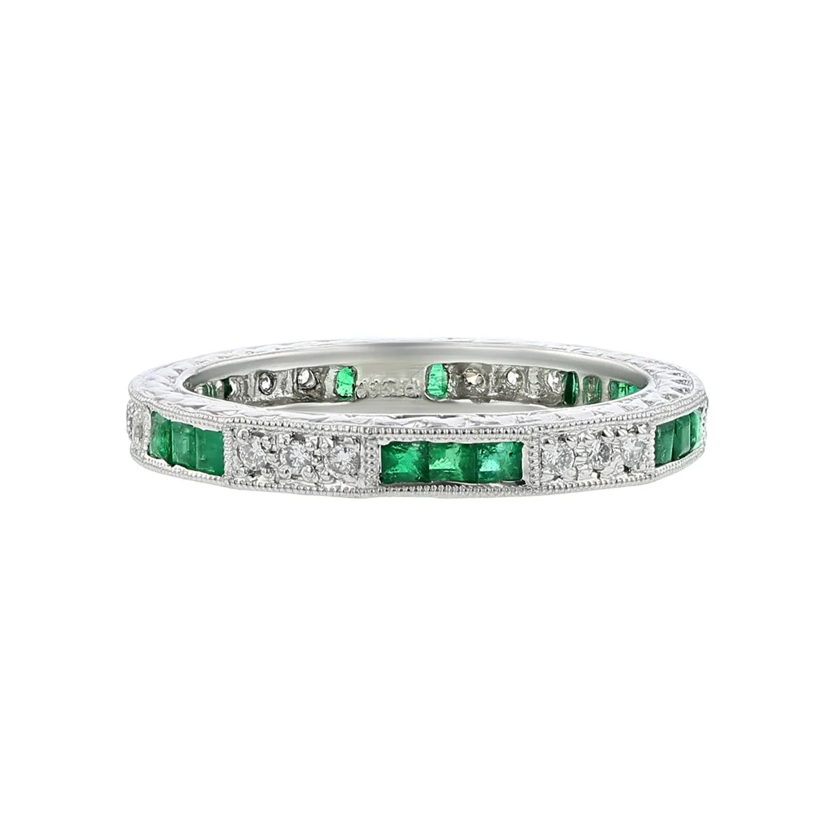 Platinum Emerald and Diamond Wedding Band