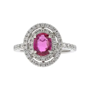 Platinum Mozambique Ruby and Diamond Halo Ring