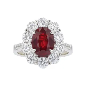 Precious Collection Halo Oval Shaped Ruby Engagement Ring