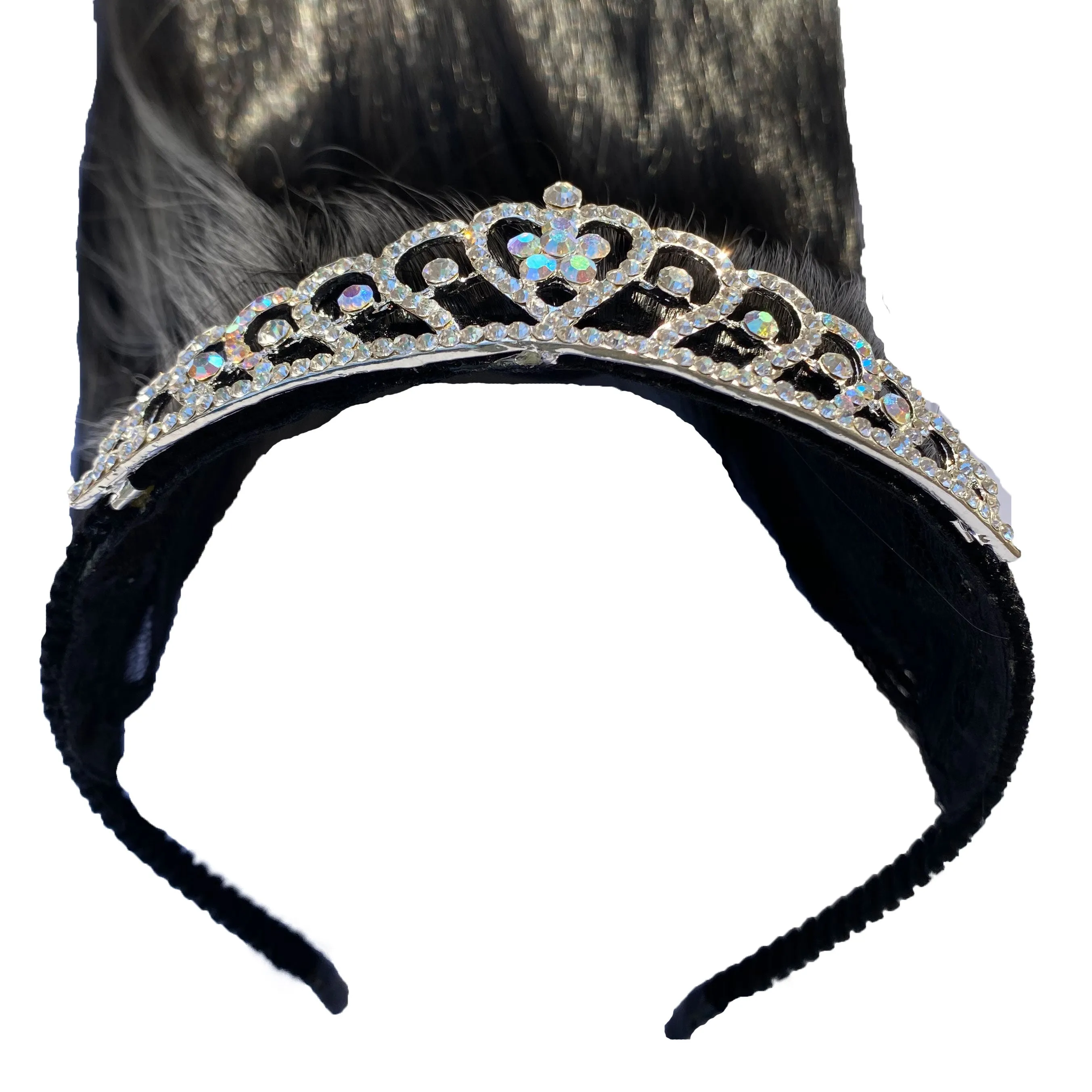 Princess Black Hair Wigs with Rhinestone Tiara Headband