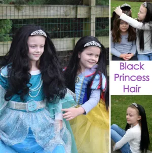 Princess Black Hair Wigs with Rhinestone Tiara Headband