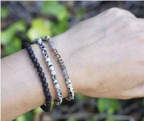 "Balance and Grounding" Dalmatian Jasper and Smoky Quartz Delicate Bracelet Stack