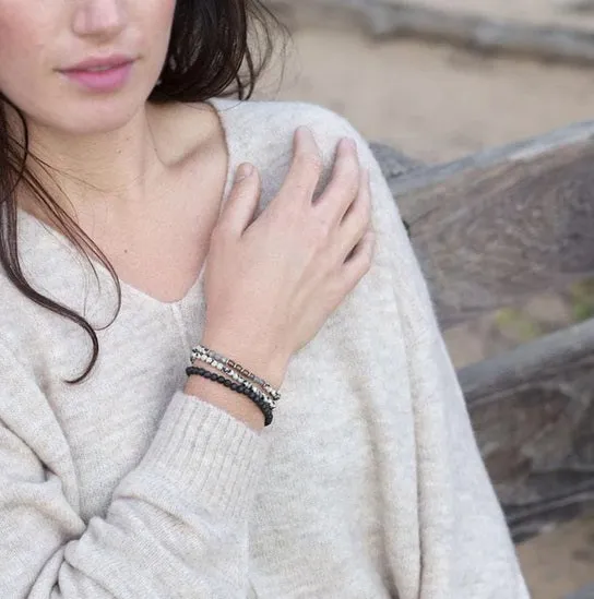 "Balance and Grounding" Dalmatian Jasper and Smoky Quartz Delicate Bracelet Stack