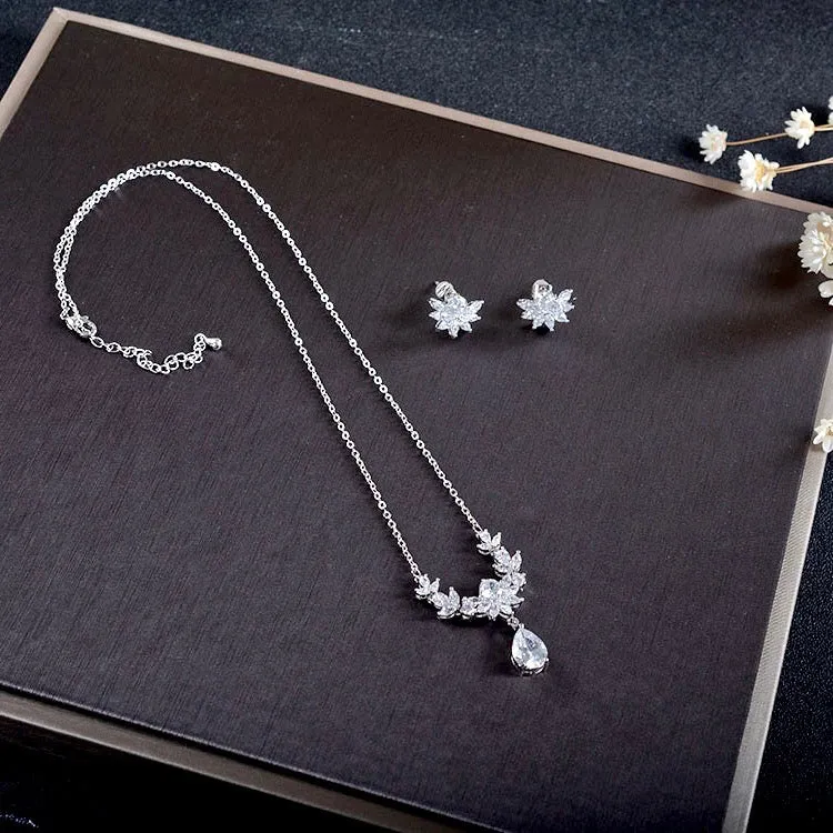 "Joelle" - Silver Cubic Zirconia 3-Piece Bridal Jewelry Set With Tiara