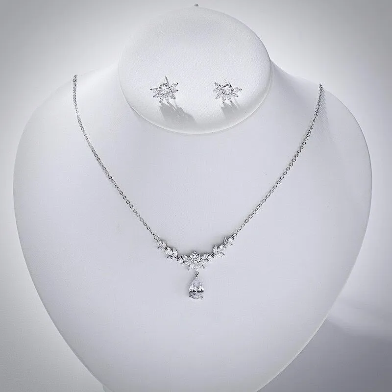 "Joelle" - Silver Cubic Zirconia 3-Piece Bridal Jewelry Set With Tiara