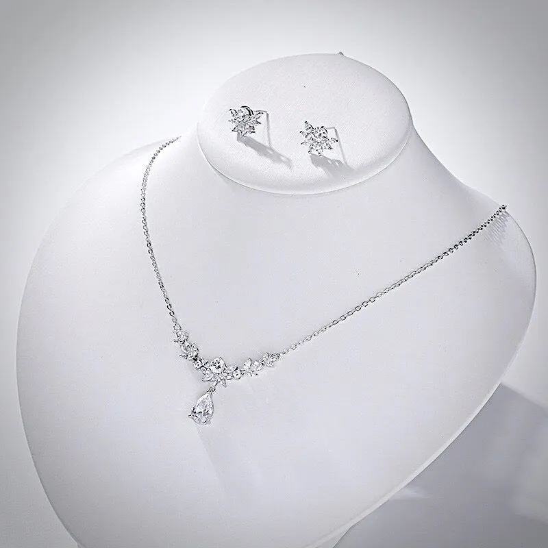 "Joelle" - Silver Cubic Zirconia 3-Piece Bridal Jewelry Set With Tiara