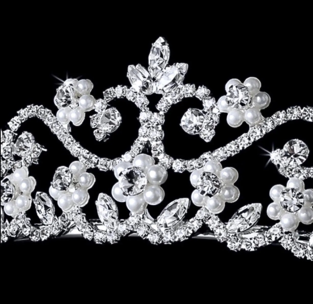 "Morgan" - Wedding Pearl and Cubic Zirconia Tiara