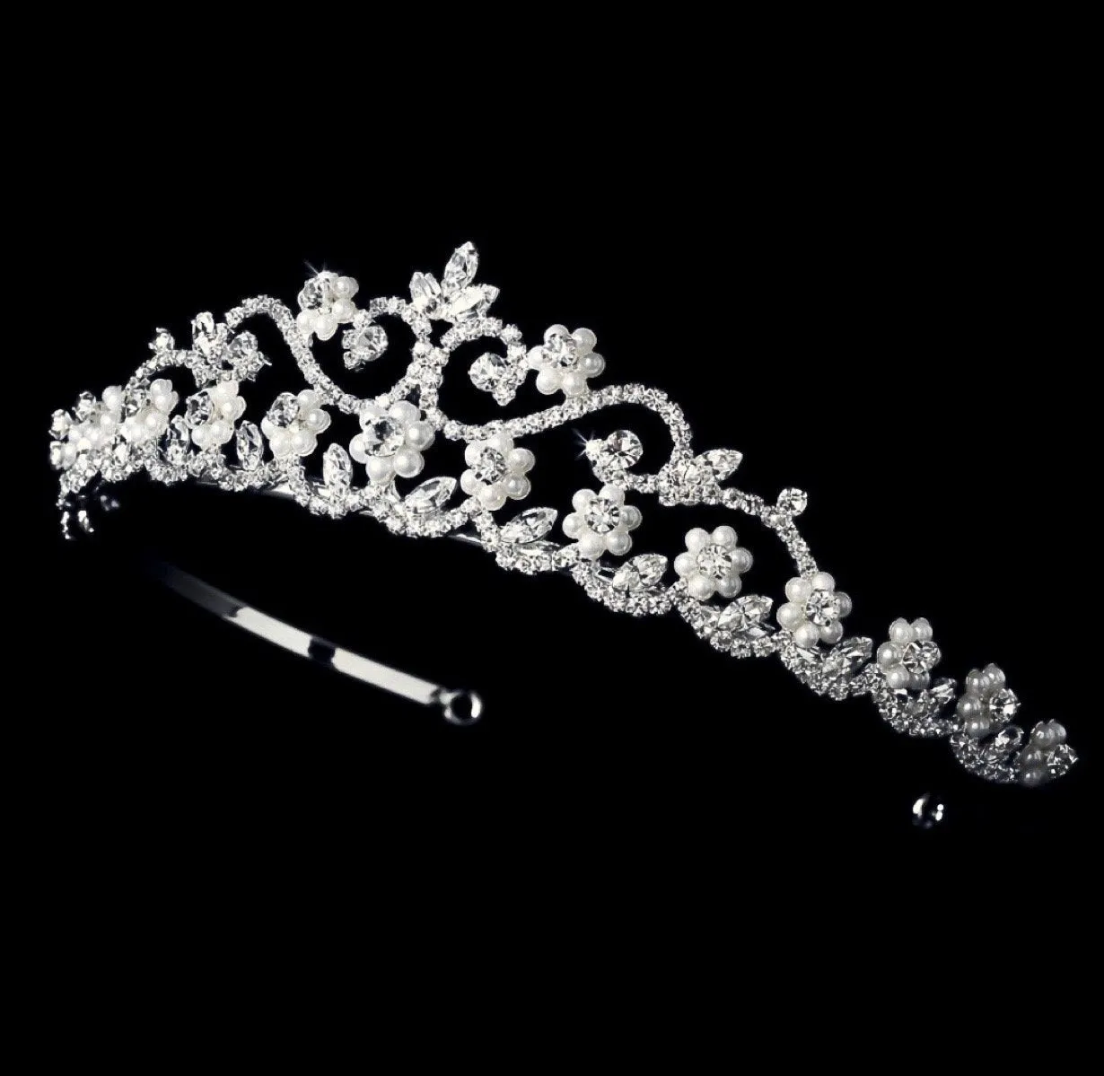 "Morgan" - Wedding Pearl and Cubic Zirconia Tiara