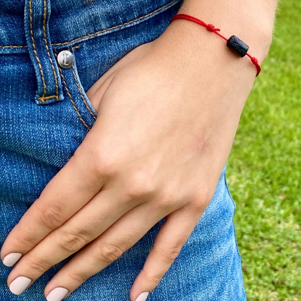 Raw Black Tourmaline Bracelet - Red/Black, Adjustable