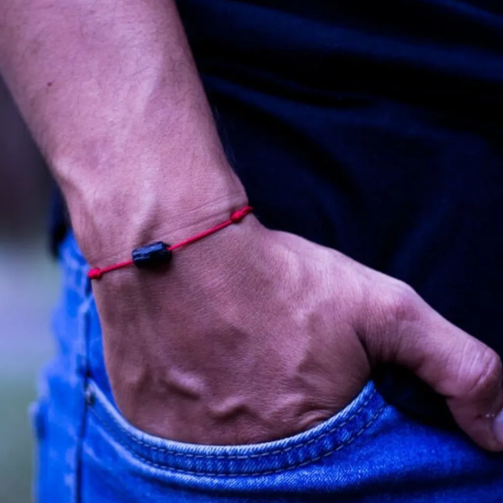 Raw Black Tourmaline Bracelet - Red/Black, Adjustable