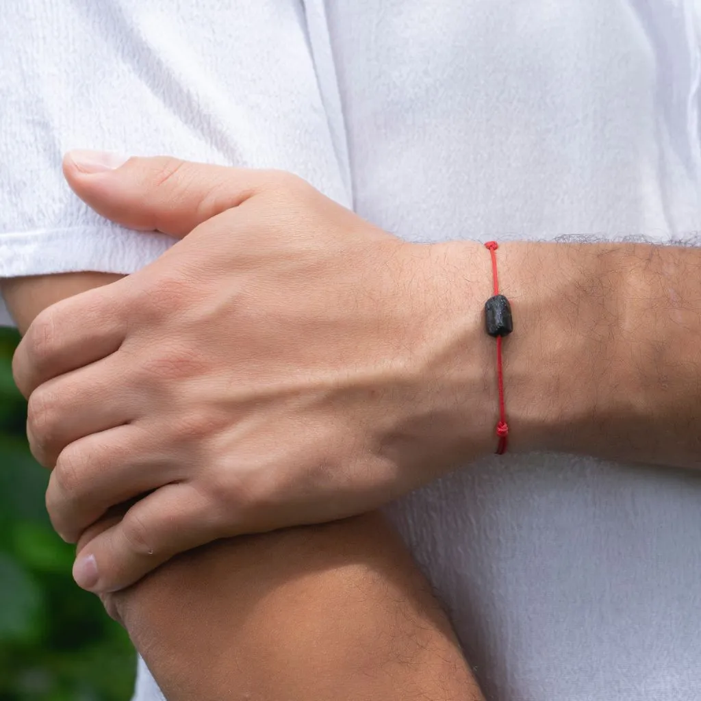 Raw Black Tourmaline Bracelet - Red/Black, Adjustable