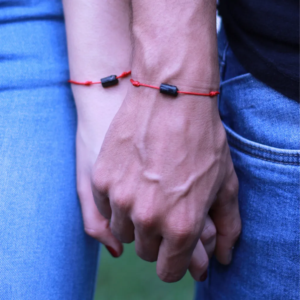 Raw Black Tourmaline Bracelet - Red/Black, Adjustable